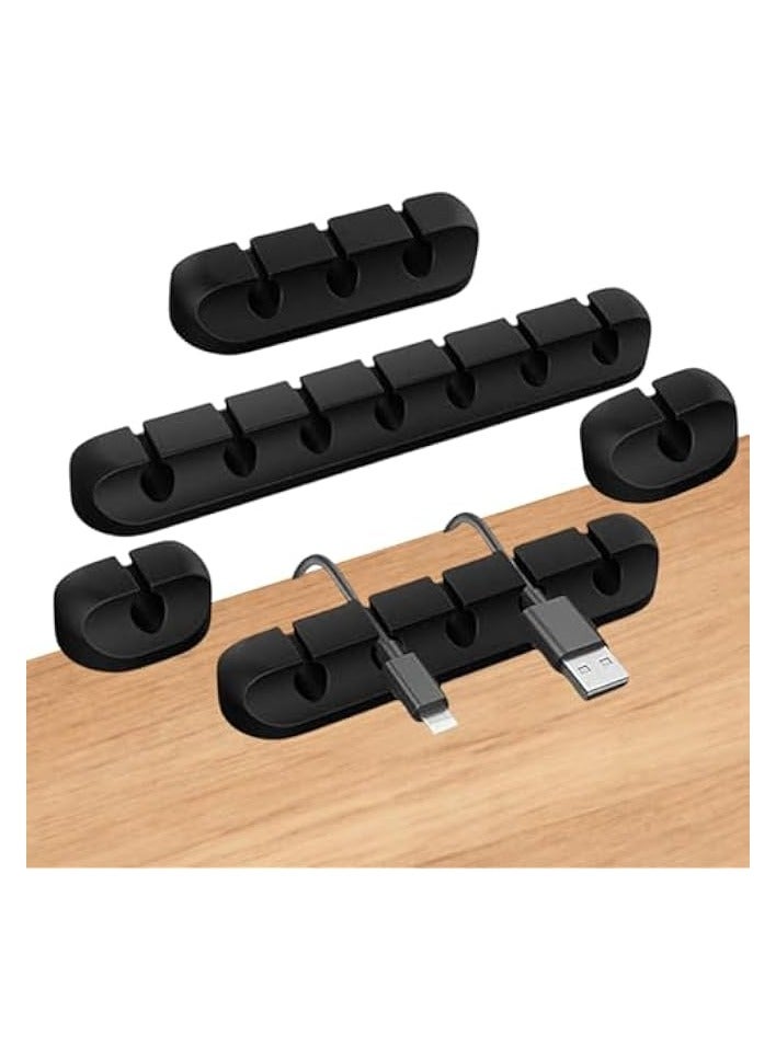 erorex 5-Pack Cable Clips, Black Self-Adhesive Cord Organizers, Perfect for Desk, Nightstand, Phone Charger, Computer, TV, Home & Office Cable Management (1, 1, 3, 5, 7 Slots) - Image 1