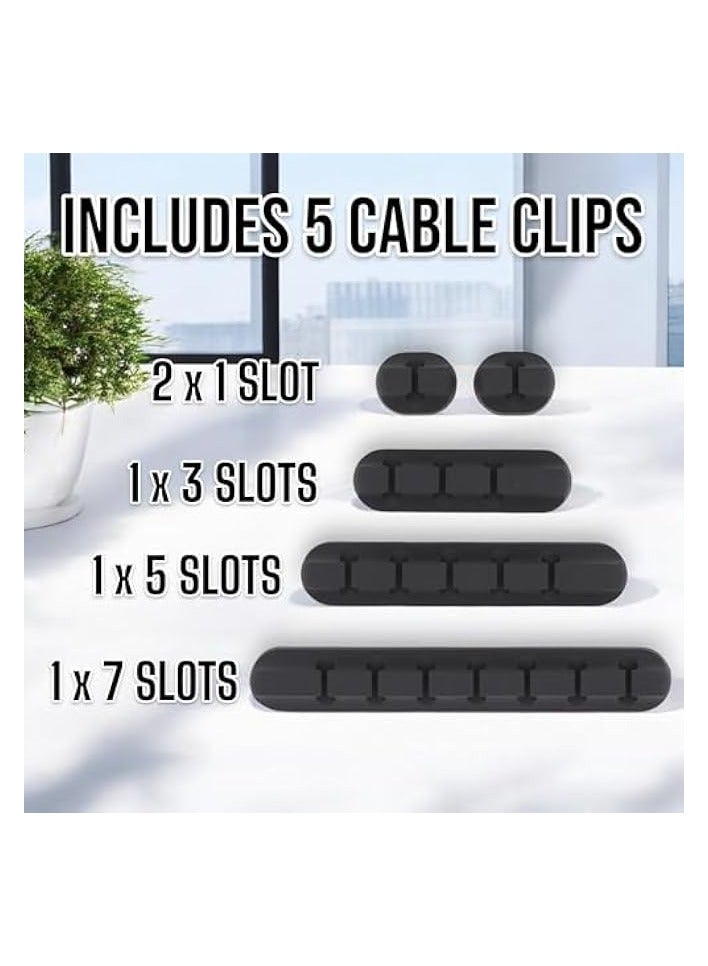 erorex 5-Pack Cable Clips, Black Self-Adhesive Cord Organizers, Perfect for Desk, Nightstand, Phone Charger, Computer, TV, Home & Office Cable Management (1, 1, 3, 5, 7 Slots) - Image 2
