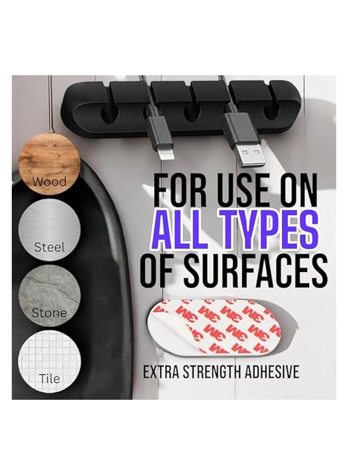 erorex 5-Pack Cable Clips, Black Self-Adhesive Cord Organizers, Perfect for Desk, Nightstand, Phone Charger, Computer, TV, Home & Office Cable Management (1, 1, 3, 5, 7 Slots) - Image 3