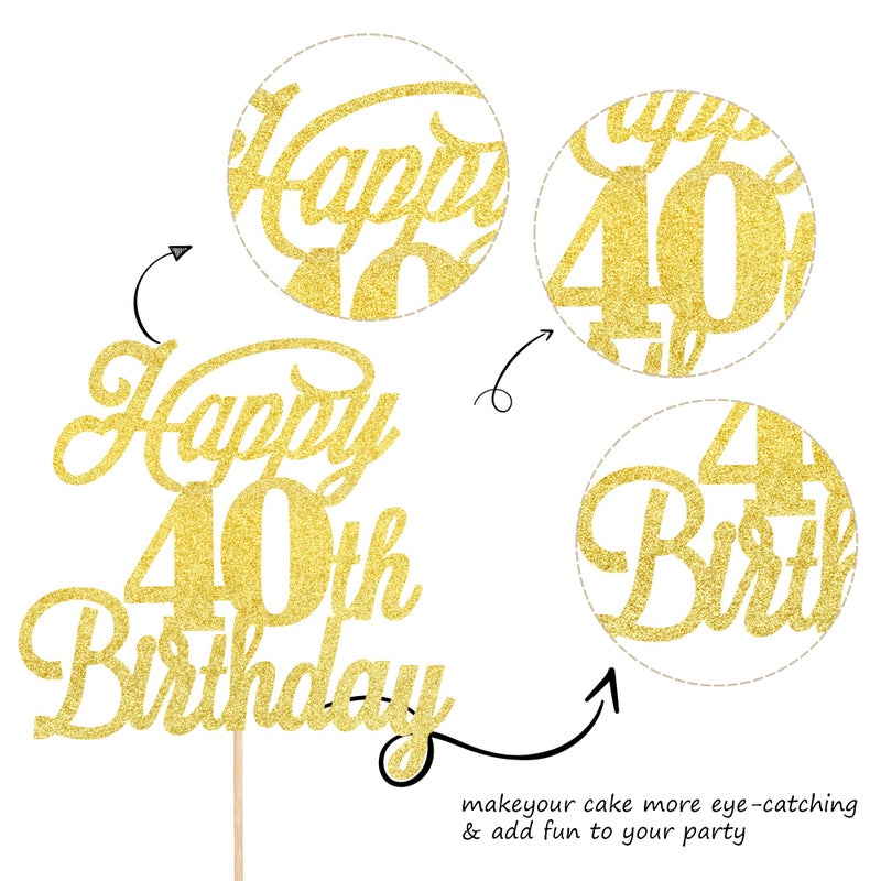RSSTARXI 1 حزمة سعيدة 40 عيد ميلاد كعكة Topper Glitter 40 & هتافات رائعة إلى 40 سنة من عمر الأربعين ، - Image 3
