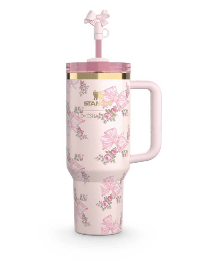 Stanley The  X LoveShackFancy Holiday Quencher,Stainless Steel Vacuum Insulated Tumbler with Lid and Straw for Water, Iced Tea or Coffee, Smoothie and More 40 OZ, Presented in Elegant Gift-Ready Packaging - Image 1