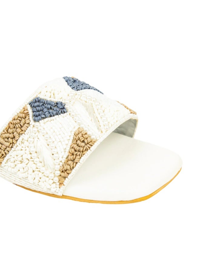 Dollar's Fashion S212F - Women Sandals | Handcrafted Flat Slippers | Comfortable Daily Wear Flats | Casual Slippers (White) - Image 2