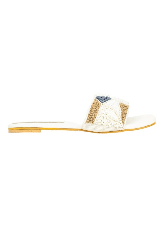 Dollar's Fashion S212F - Women Sandals | Handcrafted Flat Slippers | Comfortable Daily Wear Flats | Casual Slippers (White) - Image 3