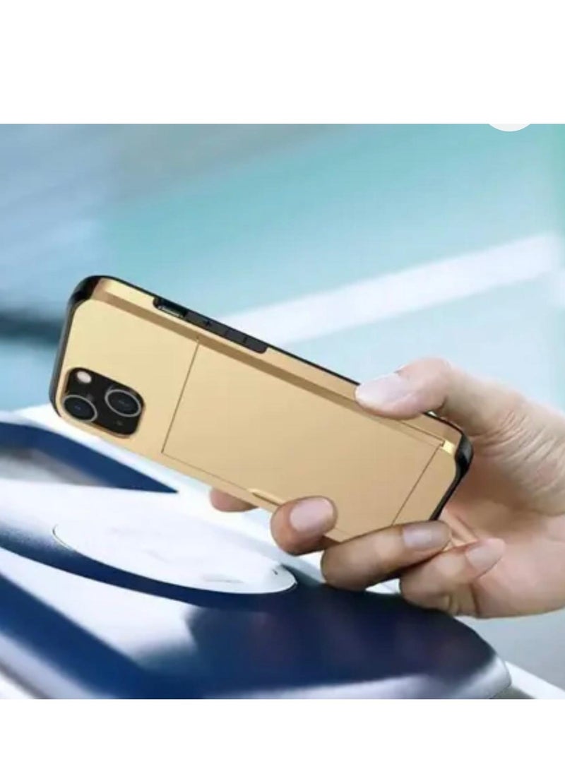 GULFLINK iPhone 15 Case with Card Holder Heavy Duty Protective Dual Layer Shockproof Hidden Card Slot Wallet Case Gold  - Image 2