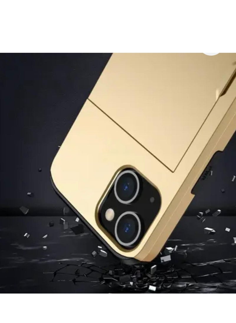 GULFLINK iPhone 15 Case with Card Holder Heavy Duty Protective Dual Layer Shockproof Hidden Card Slot Wallet Case Gold  - Image 3