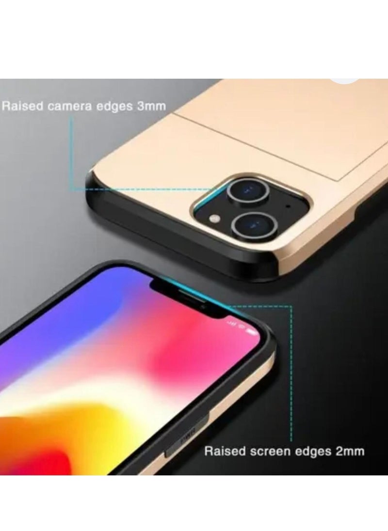 GULFLINK iPhone 15 Case with Card Holder Heavy Duty Protective Dual Layer Shockproof Hidden Card Slot Wallet Case Gold  - Image 4