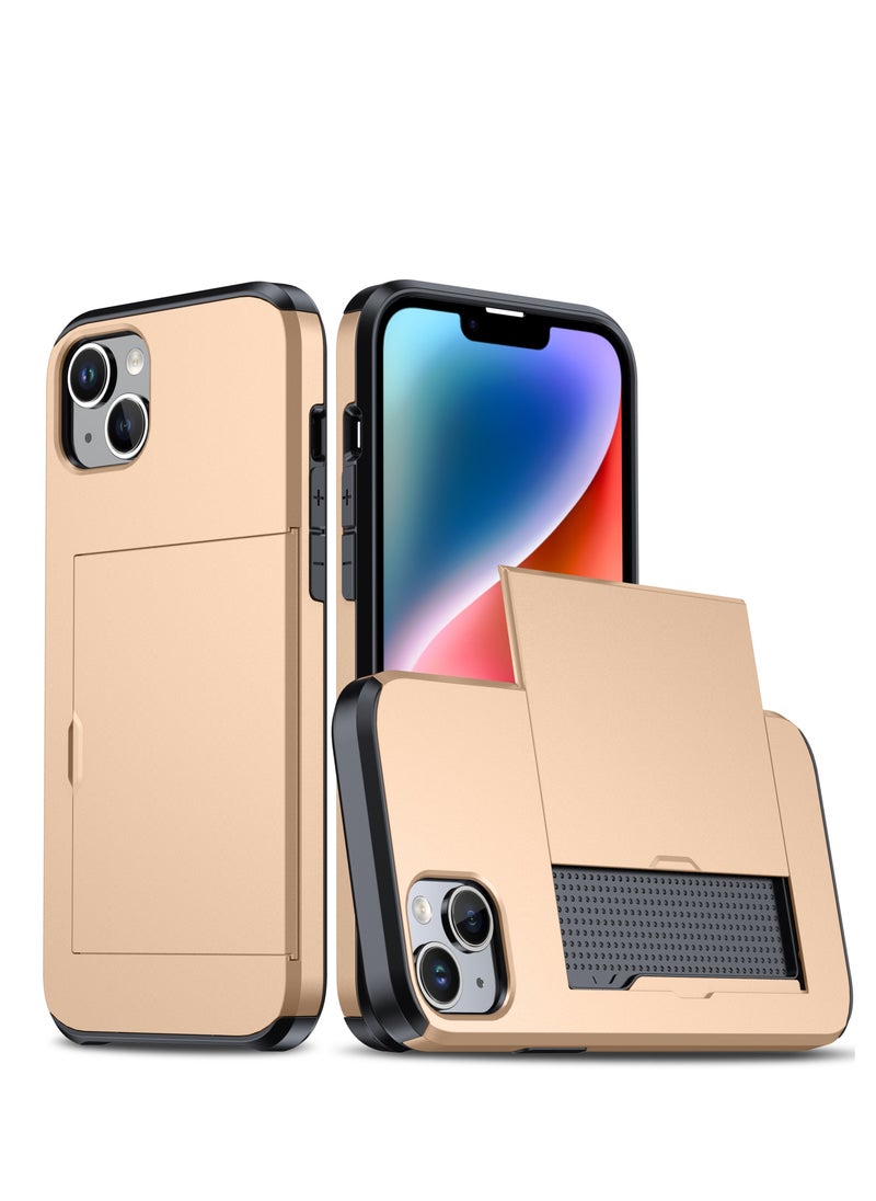 GULFLINK iPhone 15 Case with Card Holder Heavy Duty Protective Dual Layer Shockproof Hidden Card Slot Wallet Case Gold  - Image 1