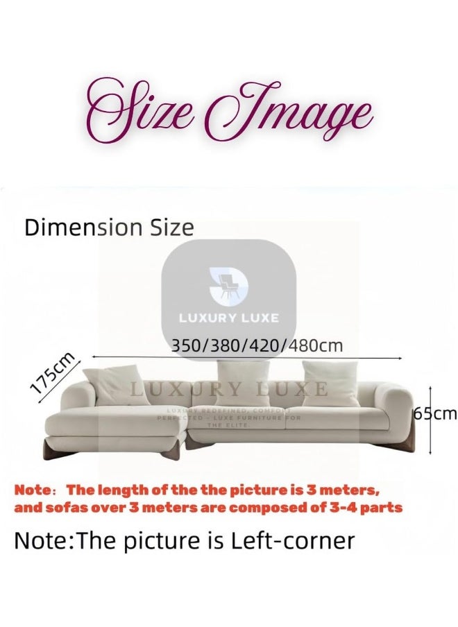 LUXURY LUXE Luxury Luxe Left-Corner & Right Corner Configuration | L-Shape Sofa Set | Fleece Overstuffed Sectional Couch | Eco Modular 480cm (4-Piece) | Plush Comfort (Off-White, RIGHT L SHAPE: 380 CM)  - Image 2