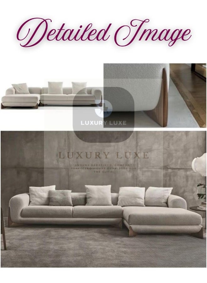 LUXURY LUXE Luxury Luxe Left-Corner & Right Corner Configuration | L-Shape Sofa Set | Fleece Overstuffed Sectional Couch | Eco Modular 480cm (4-Piece) | Plush Comfort (Off-White, RIGHT L SHAPE: 380 CM)  - Image 3
