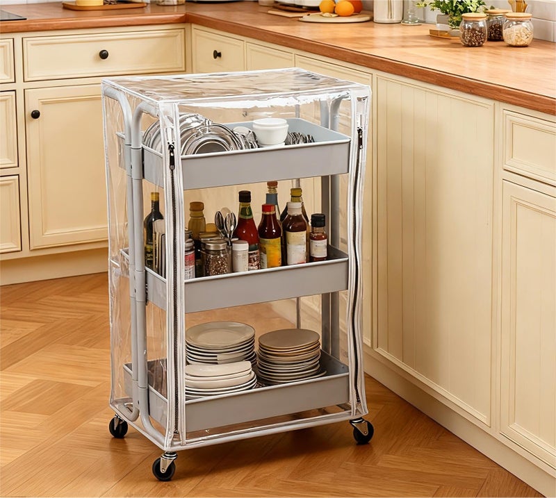 IndigoTempest9 Utility Cart Cover with Storage Pockets, Heavy Duty Waterproof Dustproof Protective Cover Fits 17â€ D x 13â€ W x 31â€ H Supply Cart Cover for Home Office (Cart Not Included) - Image 5