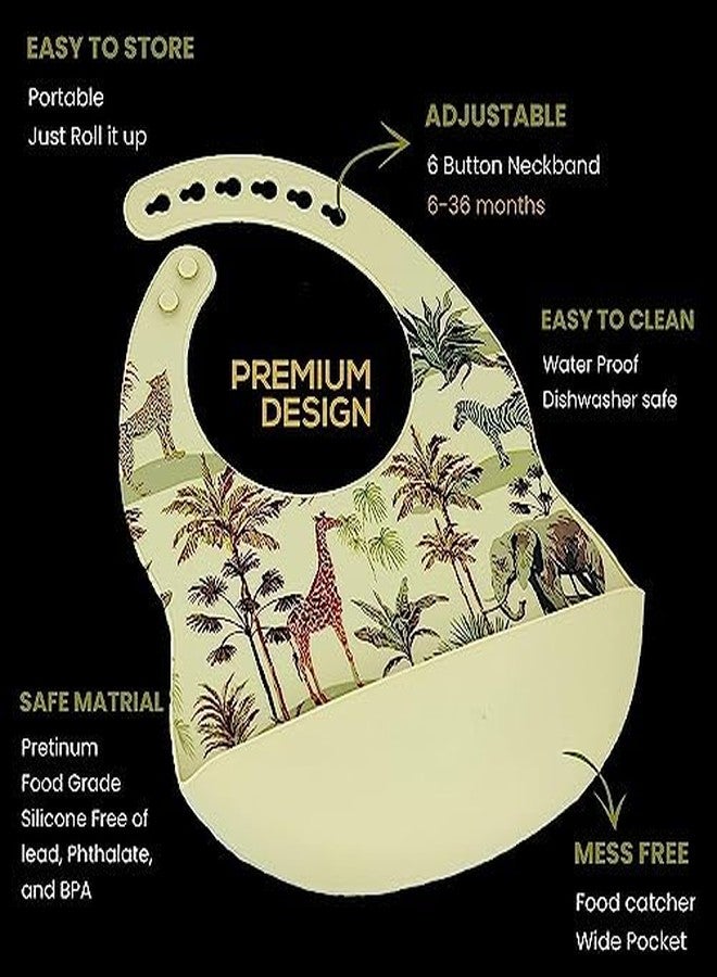 StarKiddo®️ Rider Bamboo Suction Plates for Baby and Toddler with Adjustable Printed Bib and Weaning Spoon| BPA Free Non-Toxic | Baby-Led Weaning Supplies for Toddler Self-Feeding(Combo-Beige) - Image 3