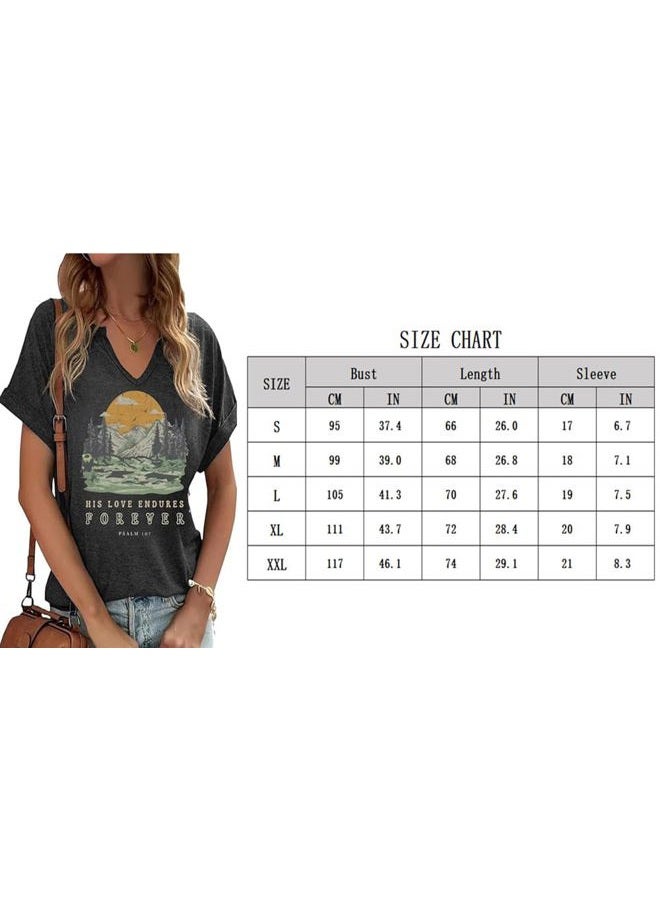 FXSPLCZ Women V Neck Christian Shirts Vintage Bible Verse Boho Floral Graphic Tees Christian Gifts for Her, Dark Grey2, L - Image 2
