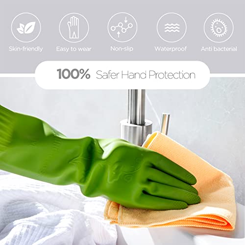 IUCGE Rubber dishwashing gloves 6 Pairs for kitchen,Cleaning washing dish gloves long for household reuseable durable.(Large,Green) - Image 3