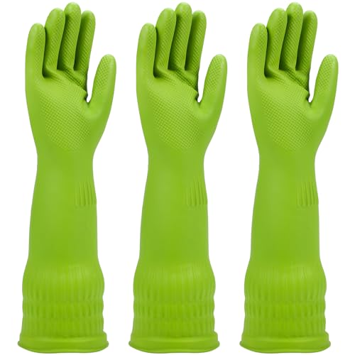 IUCGE Rubber dishwashing gloves 6 Pairs for kitchen,Cleaning washing dish gloves long for household reuseable durable.(Large,Green) - Image 1