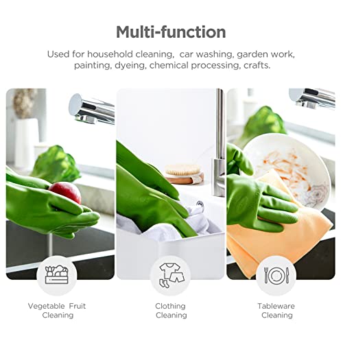 IUCGE Rubber dishwashing gloves 6 Pairs for kitchen,Cleaning washing dish gloves long for household reuseable durable.(Large,Green) - Image 2
