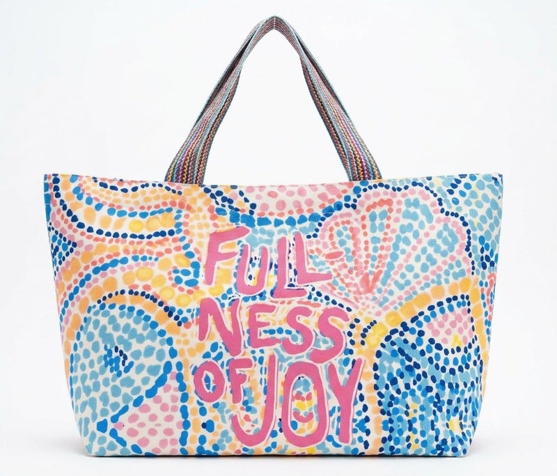 FULLNESS OF JOY Large Beach Tote Bag – Multicolor Polka Dot Design – 60 × 30 cm - Image 1
