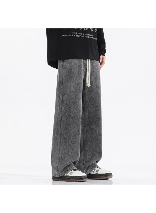 Men's American Elastic Waist Trendy Jeans Men's Loose Straight-leg Cleanfit Multi-color Wide Leg Pants