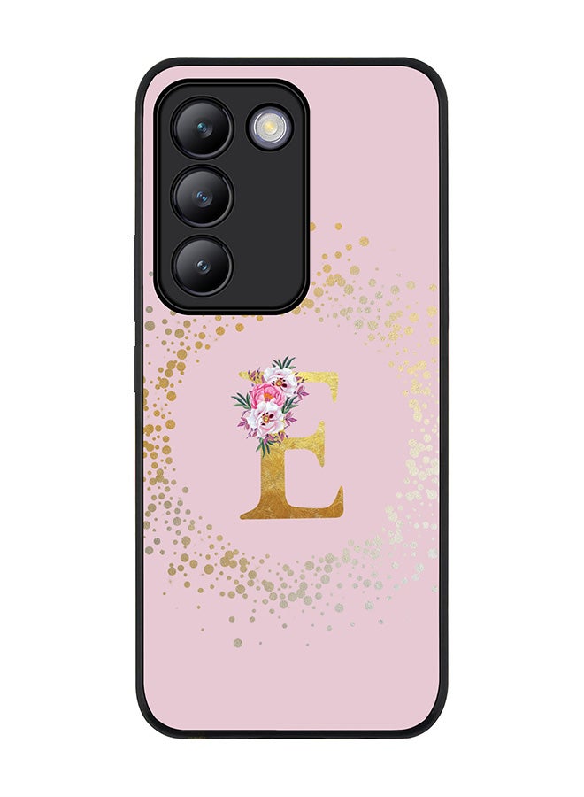 Stylizedd Rugged Black edge case for Vivo V30 Lite 5G, Slim fit Flexible Cover -  Custom Monogram Initial Letter Floral Pattern Alphabet - E  (Pink ) - Image 1