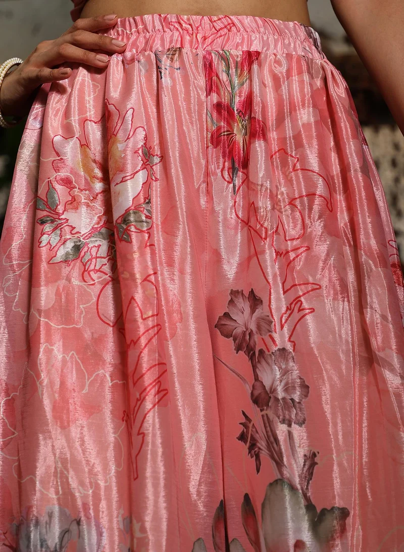  قصة Women's Blush Pink Botanical Kurti And Sharara Set