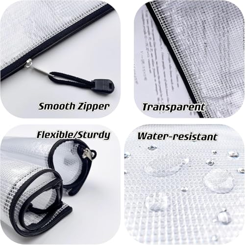 Oaimyy-A4(9"x 13",12 Pcs),Plastic Mesh Zipper Pouch Document Folders Bag Zip File Folders for School Office Supplies, Travel,Puzzles Games Organizing Storage-Black - Image 3