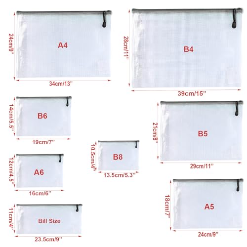 Oaimyy-A4(9"x 13",12 Pcs),Plastic Mesh Zipper Pouch Document Folders Bag Zip File Folders for School Office Supplies, Travel,Puzzles Games Organizing Storage-Black - Image 2