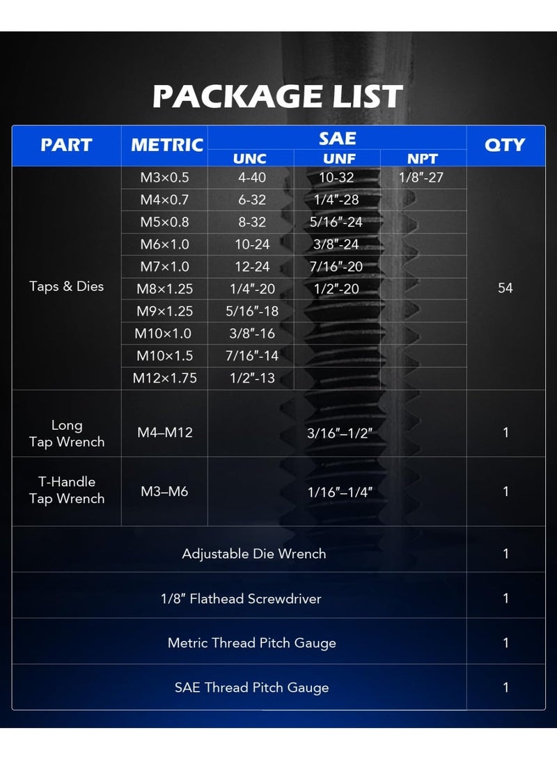 Universal 40-Piece Heavy-Duty Tap and Die Set, Metric Threading Tool Kit (M3–M12), Durable Steel Thread Repair Set for Professional Mechanics and Workshops - Image 4