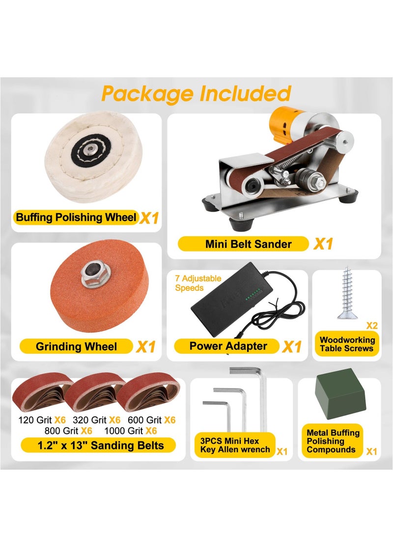 XiuWoo Mini Belt Sander for Knife Making,15 Degree Electric Power Bench Belt Sanders,7 Adjustable Speed Knife Sharpener Knife Polishing Kit for DIY Metal Woodworking Knife Making  - Image 4