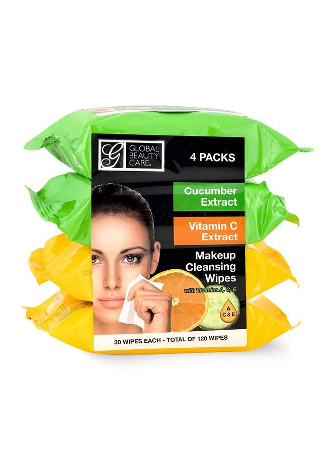 Global Beauty Care Cleansing Makeup Removal Wipes Bulk Great For Travel Toiletries 120 Count (4Pack) (Cucumber & Vitamin C) - Image 1