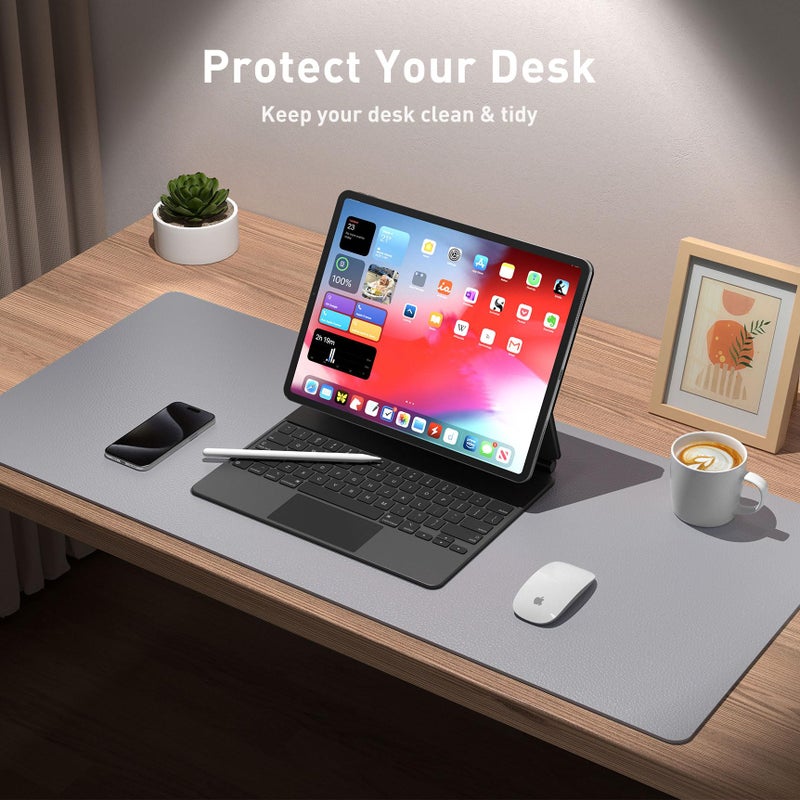 Aothia Leather Desk Pad Protector, Mouse Pad, Office Desk Mat, Non-Slip PU Leather Desk Blotter, Laptop Desk Pad, Waterproof Desk Writing Pad for Office and Home (23.6" x 13.7", Light Grey) - Image 3