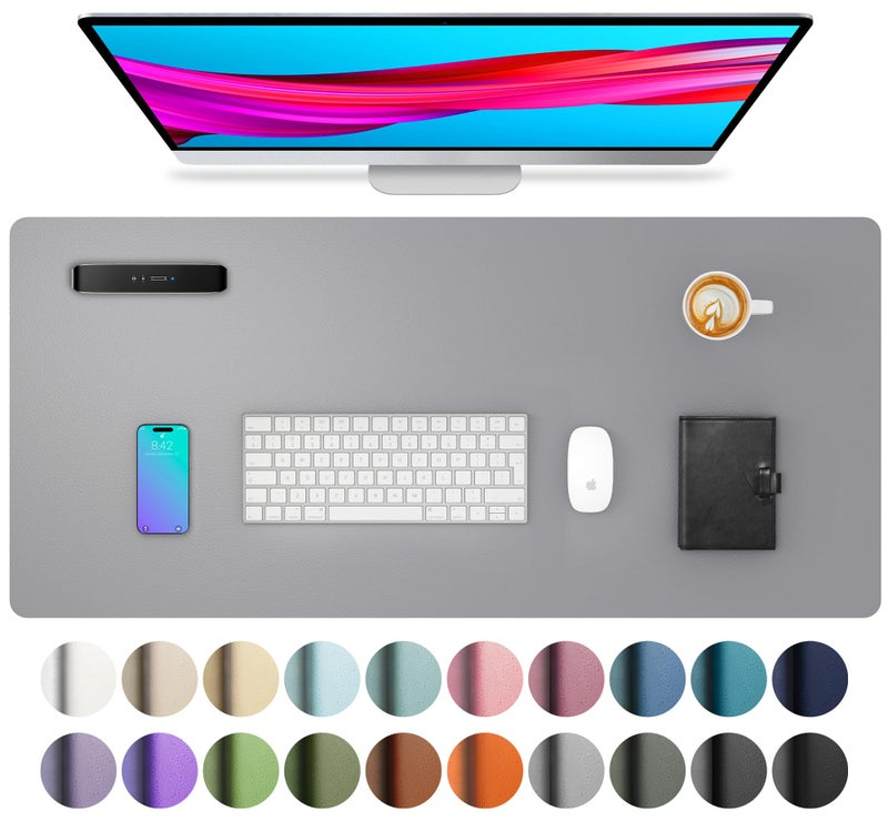 Aothia Leather Desk Pad Protector, Mouse Pad, Office Desk Mat, Non-Slip PU Leather Desk Blotter, Laptop Desk Pad, Waterproof Desk Writing Pad for Office and Home (23.6" x 13.7", Light Grey) - Image 1