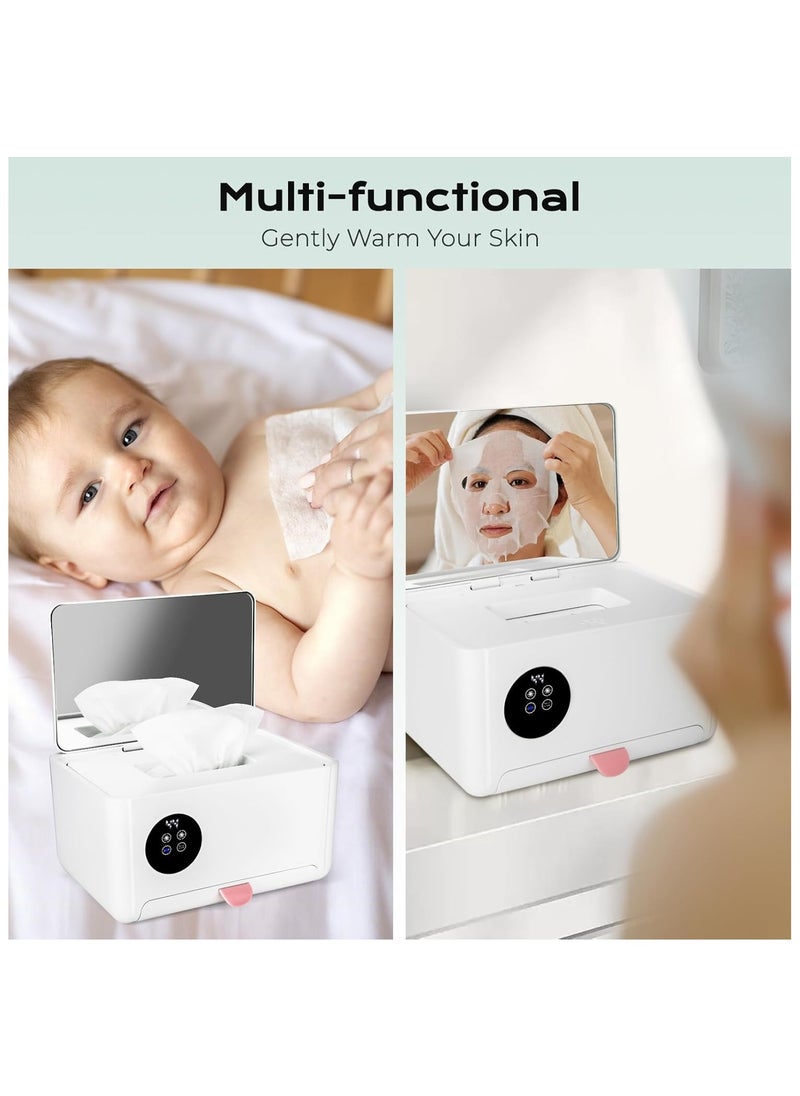 Generic - Baby Wipe Warmer With 4 Level emperature Control, Large Capacity Diaper Wipes Warmer with Mirror, Towel,Wet Tissue Facial Mask Warmer,Innovative Spring Design,Quick Even Heating Preservation - Image 1