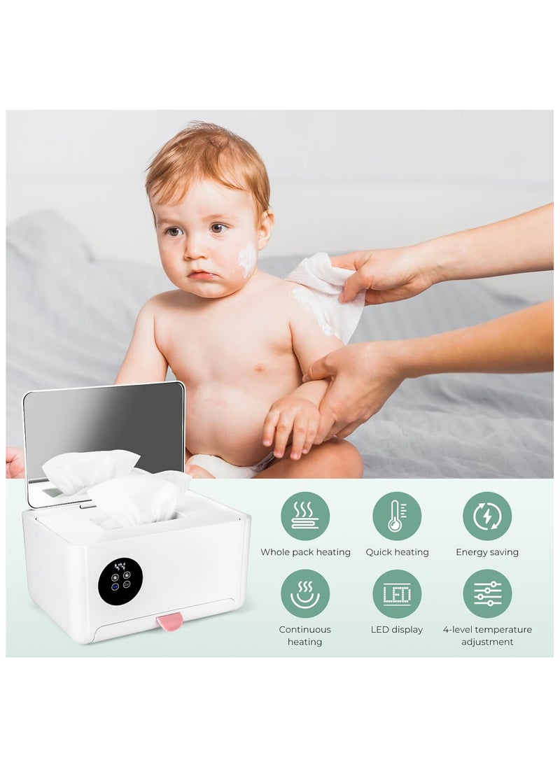 Generic - Baby Wipe Warmer With 4 Level emperature Control, Large Capacity Diaper Wipes Warmer with Mirror, Towel,Wet Tissue Facial Mask Warmer,Innovative Spring Design,Quick Even Heating Preservation - Image 1