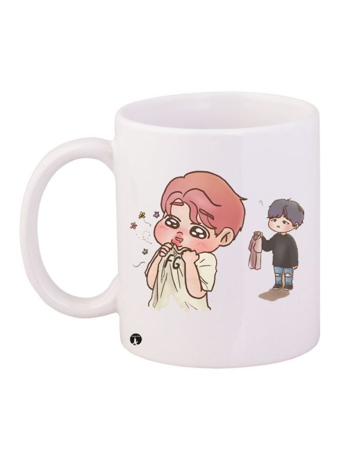 RYN Cartoon Printed Coffee Mug White/Black/Brown 11ounce