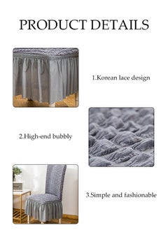 DUNISO 4 Pcs Dining Chair Covers with Lace Hem,Washable Seersucker Chair Protect Cover，Anti-Dust Removable Full Coverage Seat Slipcover，Suitable For Kitchen, Ceremony, Wedding, Banquet, Hotel，Grey  - Image 4