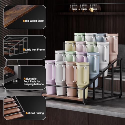 MOJOHAND 4-Tier Stanley Tumbler Organizer, Holds 16 Stanley 40 oz Tumblers & Water Bottles，Fits All Kinds of Bottles, Organizes Pantry, Kitchen, or as a Wine Rack - Image 2