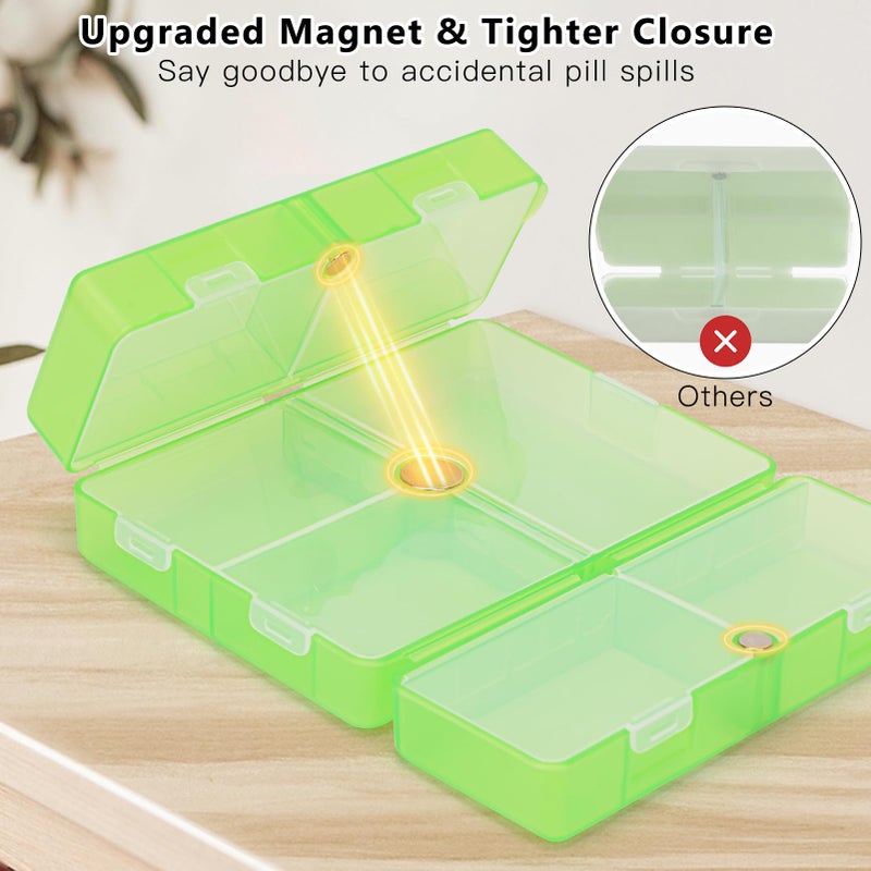 FYY Daily Pill Organizer,7 Compartments Portable Pill Case Travel Pill Organizer,[Folding Design] Large Pill Box for Purse Pocket to Hold Vitamins,Cod Liver Oil,Supplements and Medication-Clear Green - Image 4