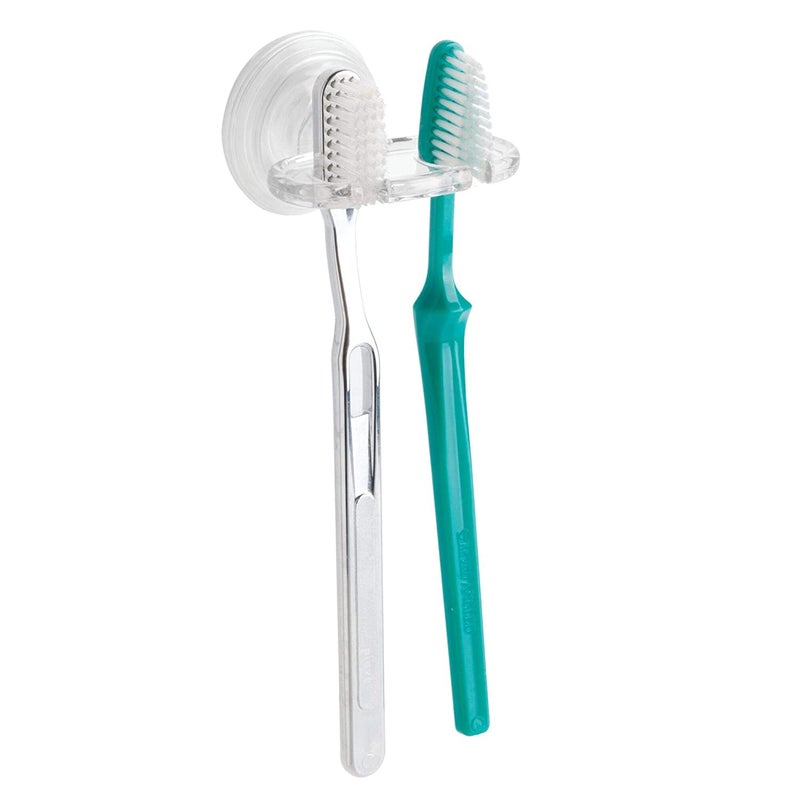InterDesign iDesign BPA-Free Plastic Bathroom Suction Toothbrush Holder - 2.75" x 2.25" x 2", Clear - Image 2