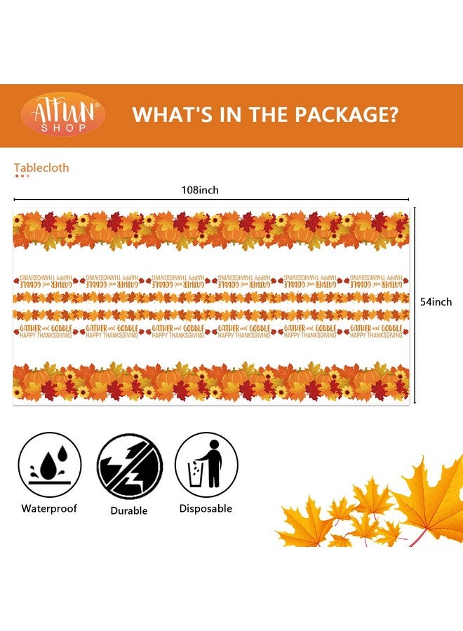 ATFUNSHOP مفرش طاولة ATFUNSHOP لعيد الشكر 2 عبوة 54" × 108" لوازم حفلات الخريف اليقطين الديك الرومي مفرش طاولة قابل للتصرف مفرش طاولة بلاستيكي مقاوم للماء لتزيين عيد الشكر حفلة العشاء - Image 3