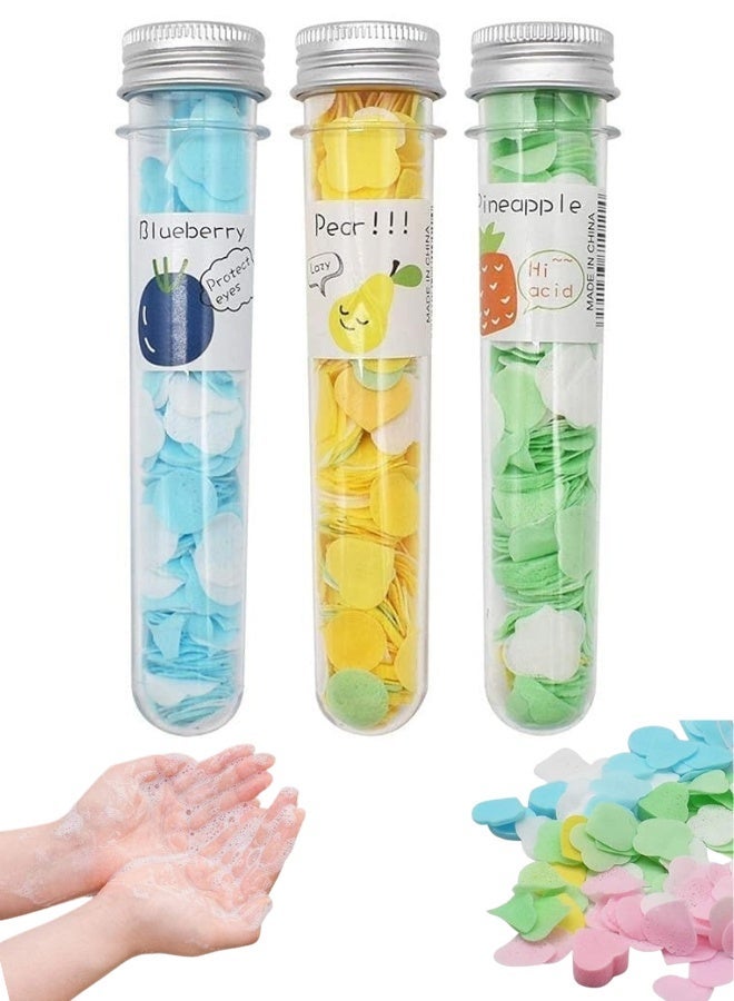 Scented paper soap flakes for personal care and bathing, soap petals in a small tube bottle, thin soap strips that dissolve easily for hand washing, value pack of 3 tubes of mini colored paper soap ideal for camping and hiking. - Image 1