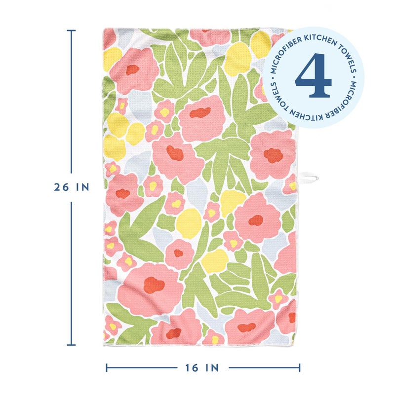 ELYN Microfiber Kitchen Dish Towel Set, Quick-Dry & Absorbent Waffle Weave Cleaning Towels, Set of 4 Kitchen Towels, Paper Towels Alternative (Bold Floral & Geo) - Image 2
