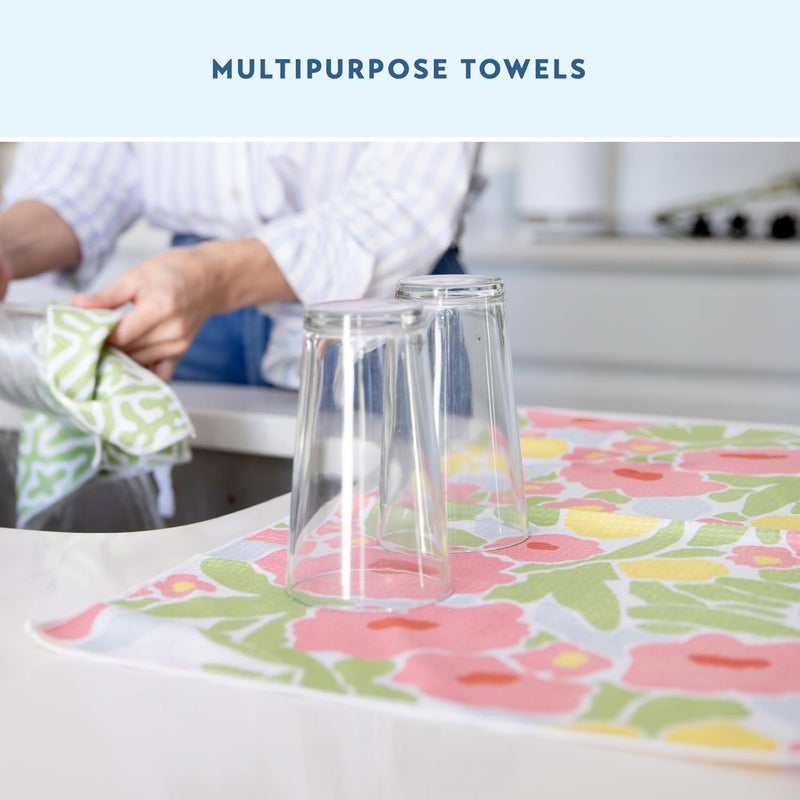 ELYN Microfiber Kitchen Dish Towel Set, Quick-Dry & Absorbent Waffle Weave Cleaning Towels, Set of 4 Kitchen Towels, Paper Towels Alternative (Bold Floral & Geo) - Image 5