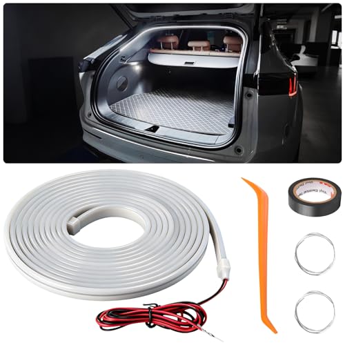 Mioyrxia Car LED Strip Lights, 4M Waterproof Dynamic Flowing Car Trunk Light Strip, Silicone Flexible Cuttable Auto Interior Lamp Decoration, Universal Fit for Car Trunks, SUVs, and Vans (White) - Image 1