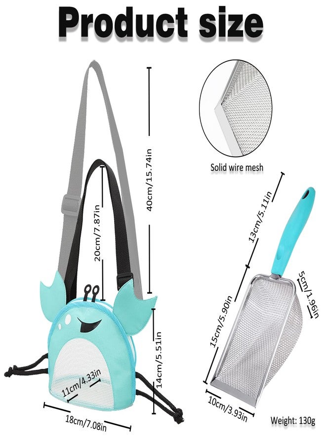 YOOLEETC 4PCS Beach Toy Mesh Shovel and Mesh Beach Bag Seashell Bag,for Sand Filter & Collect Shells,Sand Sifter Shell Collecting Tools(Blue-Pink Crab) - Image 3