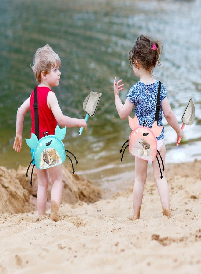 YOOLEETC 4PCS Beach Toy Mesh Shovel and Mesh Beach Bag Seashell Bag,for Sand Filter & Collect Shells,Sand Sifter Shell Collecting Tools(Blue-Pink Crab) - Image 5