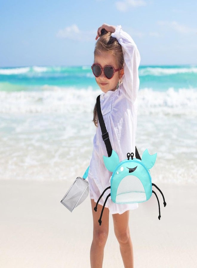 YOOLEETC 4PCS Beach Toy Mesh Shovel and Mesh Beach Bag Seashell Bag,for Sand Filter & Collect Shells,Sand Sifter Shell Collecting Tools(Blue-Pink Crab) - Image 2