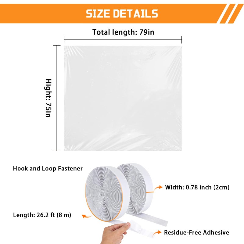 Vteyeya Heavy Duty Window Insulation Kit for Winter - 75 in x 79 in Clear Plastic 180ãŽ› Thick Shrink Film on Windows and Patio Doors, Reusable Storm Window Kitâ€‹ for Sliding Doors & Large Windowsâ€‹ - Image 3