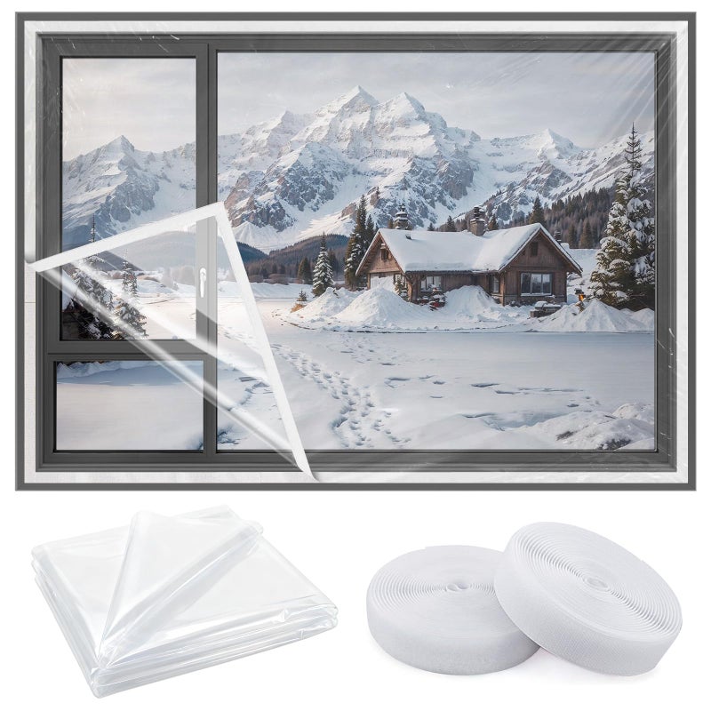 Vteyeya Heavy Duty Window Insulation Kit for Winter - 75 in x 79 in Clear Plastic 180ãŽ› Thick Shrink Film on Windows and Patio Doors, Reusable Storm Window Kitâ€‹ for Sliding Doors & Large Windowsâ€‹ - Image 1