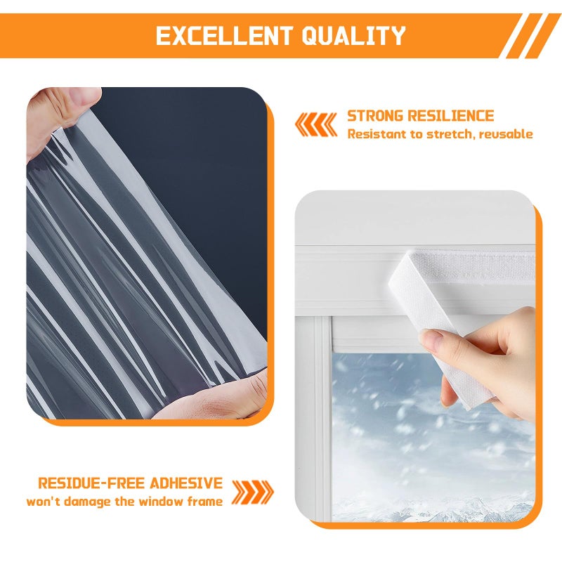 Vteyeya Heavy Duty Window Insulation Kit for Winter - 75 in x 79 in Clear Plastic 180ãŽ› Thick Shrink Film on Windows and Patio Doors, Reusable Storm Window Kitâ€‹ for Sliding Doors & Large Windowsâ€‹ - Image 5