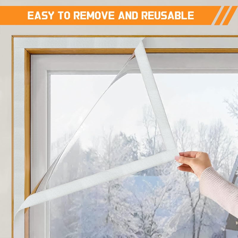 Vteyeya Heavy Duty Window Insulation Kit for Winter - 75 in x 79 in Clear Plastic 180ãŽ› Thick Shrink Film on Windows and Patio Doors, Reusable Storm Window Kitâ€‹ for Sliding Doors & Large Windowsâ€‹ - Image 4