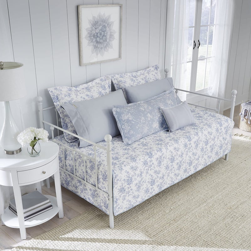 Laura Ashley Home - Daybed Set, Floral Bedding with Matching Shams & Pillow Cover, Home Decor for All Seasons (Walled Garden Blue, Daybed) - Image 3
